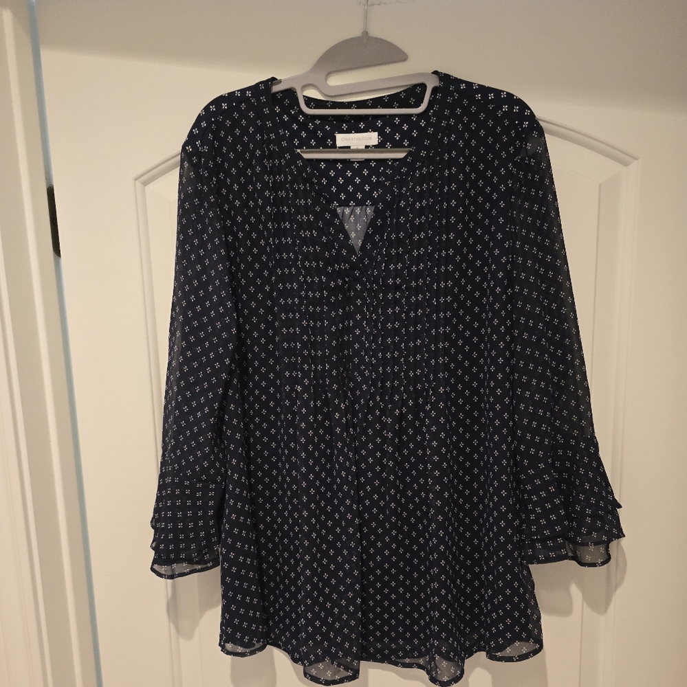 Charter Club Navy Patterned Blouse